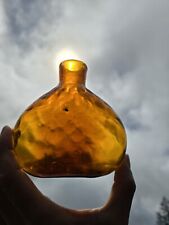 1950s Beautiful Amber Flask◇Old Handblown Whittled Bottle picture