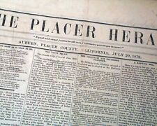Rare AUBURN Placer County California Old West Gold Mining Town 1872 Newspaper picture