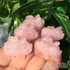 5pcs Carved Natural Rose Quartz Mini Flying Pigs Quartz Crystal Skull Healing picture