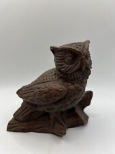 Vintage 1989 Red Mill Mfg. Owl on a Log Pecan Shell Figurine Handcrafted 4.5