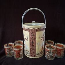 Vintage George Briard Egypt King Tut Barware Set 6 Glasses w/ Ice Bucket Signed picture