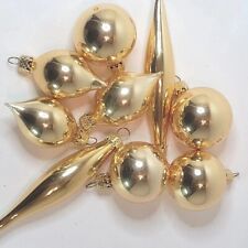 Kurt Adler Blown Glass Ornaments Mixed Set Of 9 Teardrop Balls Sphere Gold Tone  picture