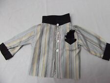 vintage 20in doll sateen silk stripe black collar button shirt blouse top MINT  picture