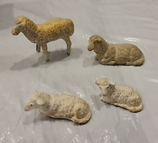 VINTAGE ANTIQUE ITALY Chalkware Nativity Manger cast Lead METAL SHEEP LAMB picture