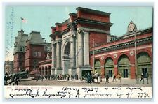 1905 North Station Trolley Passenger Boston Massachusetts MA Antique Postcard picture