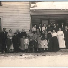 c1910s Outdoor Large Family RPPC House Cute Children Winter Real Photo PC A133 picture