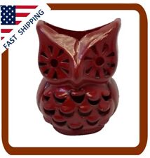 Red Owl Figurine Wall Pocket Sconce Candle Holder Hand Crafted Clay Nepal picture