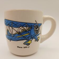 Vintage Waco UPF-7 Blue Airplane Ceramic Coffee Mug Cup Gold Rim 12 oz USA Rare picture
