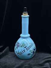 Antique c. 1900’s Baby Blue Bristol Glass Handpainted “Hair Tonic” Barber Bottle picture
