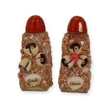 Vintage 1960s Crushed Seashell Glitter Glass Salt And Pepper Shakers Kitsch picture