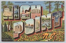 Postcard Greetings From High Point NC Large Letter Vintage 1950 Linen Posted picture