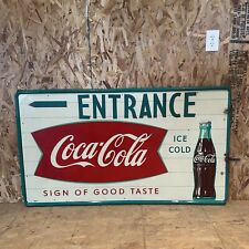 Original 1950’s Coca-Cola Fish Tail Tin Metal Entrance Arrow Sign Vintage Coke picture