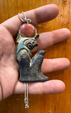 RARE ANCIENT EGYPTIAN ANTIQUES God Horus as Amulet and Chain Of Pure Silver BC picture