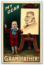 c1910's Little Boy My Dear Grandfather Paint Jewish Embossed Antique Postcard picture