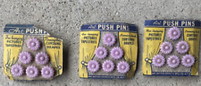 Vintage Floral Push Pins Purple Art Button Novelty Co. Curtains Lot Of 3 Sets picture