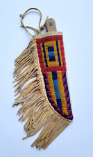 MODERN Multicolored Beaded Fringed Indian Sheath & Knife Beadwork Set  picture