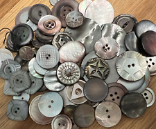 70 Antique Vintage Carved & Solid Smoky Gray SHELL MOP Button LOT~A2 picture