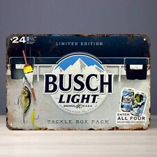 Busch Light Beer Fishing Tackle Box  Metal Tin Tacker Bar Sign NIB picture