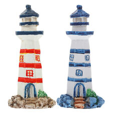 2Pcs Resin Lighthouse Ornament Mediterranean Style Collectible Figurine Decor picture