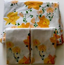 Vintage Double Size Sheet Set Bright Yellow Daffodils Cotton Blend picture