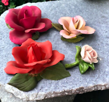 Four Vintage Porcelain Bisque Rose Flower Sculptures Capodimonte & Others picture