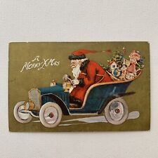 Antique Christmas Postcard Gold Santa Claus Driving Racing Car Toys No 74 picture