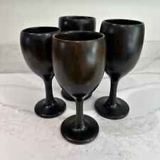Vintage Handcrafted Wooden Wine Glasses & Goblets David Auld Lot of 4 Dark Brown picture