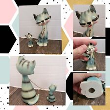 RARE HTF Vintage Long Eyelash Kitty Figurine W Kitten Attached 2 Lot  picture