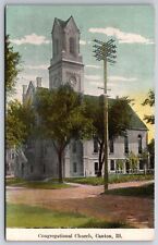 Canton Illinois~Congregational Church~Tower Tops Telephone Pole c1910 Postcard picture