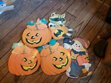 vintage paper holloween decorations lot of 5 pumpkin scarecrow racoon bat candy picture