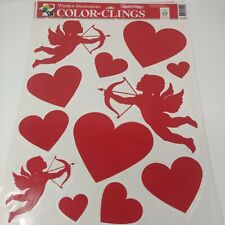 Vintage 1990s Color Clings Valentine's Day Window Decor Cupid Hearts Love picture