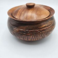 Vintage Hand Carved Teak Wood Bowl Tribal Design Wooden Dish Antique picture