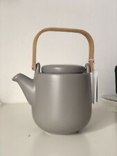 Grey Ceramic TEA POT Wood Handl The British Tea Company 25oz MODERN SLEEK NEW  picture