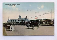 Entrance To Newport Beach, Newport RI Antique Postcard Horses & Buggies, 1914 picture