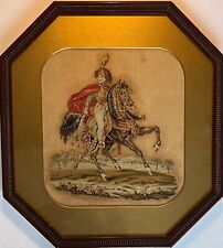Fine 19thc Antique Sampler. Octagonal frame. Horse and Period Figure. Militaria. picture