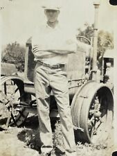 Z4 Photograph Topeka Kansas 1930-40's Man Farmer Poses Old Tractor Artistic  picture