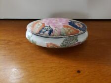 Vtg Oval Porcelain Trinket Box with Floral Motif, Made in China by H.F. P. Macau picture