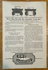 1918 Franklin Automobile Co. Gasoline Tank Size Vintage Print Ad  Full Page B&W picture
