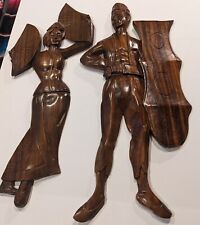 1960's Rare Fan Dancer & The Warrior Wall Art Handcarved HardWood Philippines  picture