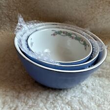 SET OF 3 HALL'S  STACKABLE NESTING 8-7-6 Inch BOWLS BLUE ROSE PARADE USA picture