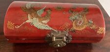 Chinoiserie Red Leather Covered Wood Box With Gilt Dragon and Phoenix Decoration picture