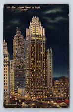 Chicago IL-Illinois, the Tribune Tower by Night, Antique Vintage Postcard picture