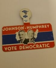 VINTAGE JOHNSON HUMPHREY VOTE DEMOCRATIC LAPEL PIN FOLDOVER picture