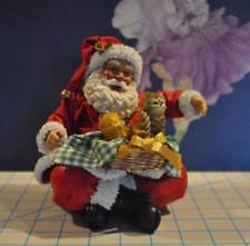 VTG Clothtique POSSIBLE DREAMS SANTA CAT LOVER SITTING DOWN W/BASKET OF KITTENS picture