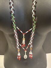 Beaded Native American Indian Design Long Necklace / Flowers / Unique Design picture