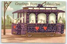 c1910 Anthropomorphic Doves Trolley Greetings from Johnstown Kopal Postcard UNP picture