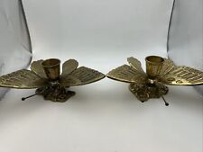 Vintage Pair of Beautiful Solid Brass Butterfly Candle Stick Taper Holders picture