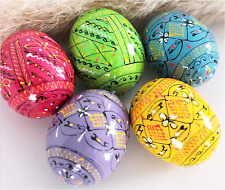 Pysanky Pisanki Hand Painted Wooden Easter Eggs Pastel Colors Ukrainian Pack of  picture