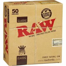 AUTHENTIC Raw Classic King Size Slim Rolling Paper Full Box 50 pack, 32 Per Pack picture