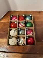 Set of 12  Vintage Glass Christmas Ornaments Multi-Color, Stripe, Stenciled 1.5